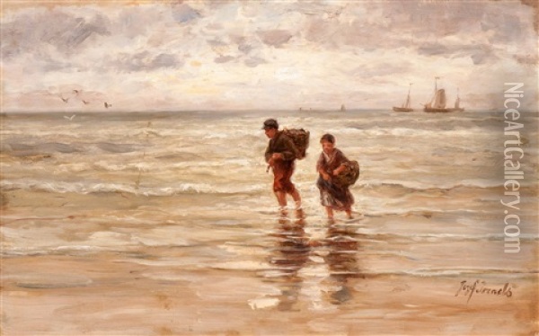 Fishermen In Zandvoort Oil Painting - Jozef Israels