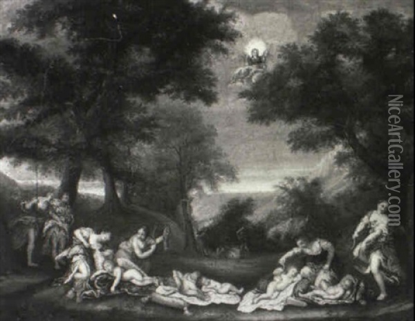 Diana's Maidens Disarming Cupid And Amoretti Oil Painting - Francesco Albani