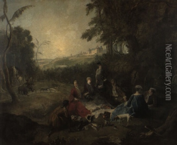 Dejeuner De Chasse De Louis Xv Dans Le Bois De Meudon Oil Painting - Nicolas Lancret