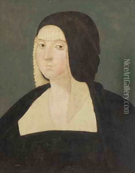 Portrait of a lady, bust-length, wearing a black veil Oil Painting - Giovanni Antonio Boltraffo