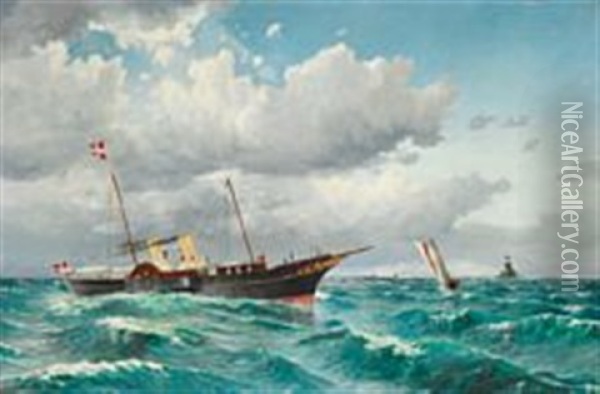 Seascape With The Old Danish Royal Yacht Dannebrog Off Copenhagen Oil Painting - Vilhelm Victor Bille