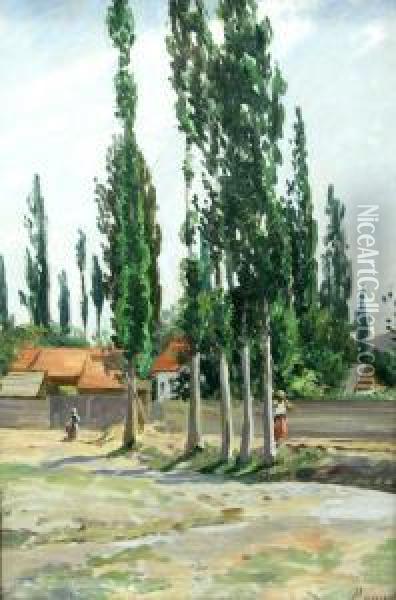 Landscape With Poplars Oil Painting - Alexandru Popp