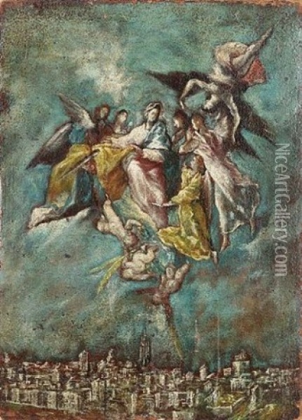 The Assumption Of The Virgin Above The City Of Toledo Oil Painting -  El Greco