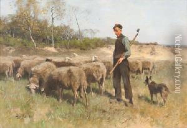 Junger Schafhirte Mit Seiner Herde Oil Painting - Francois Pieter ter Meulen