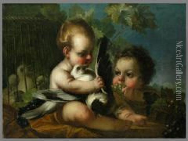 Zwei Kinder Mit Tauben Oil Painting - Joseph Melling