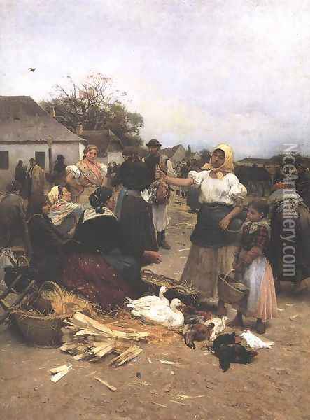 Baromfi vasar, 1885 Oil Painting - Lajos Deak-Ebner