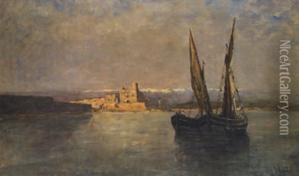 Harbour Scene, Mediterranean Oil Painting - Nathaniel Hone the Younger