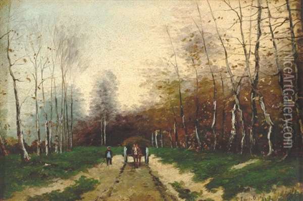 Herbstlandschaft Mit Pferdekarre Oil Painting - Louis Apol