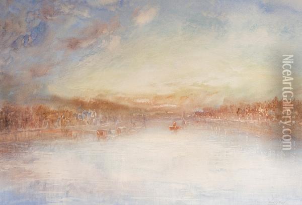 On The Thames Oil Painting - Herbert John Finn