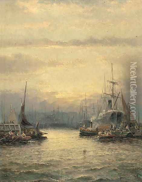 The Thames at Millwall Oil Painting - William A. Thornley or Thornbery