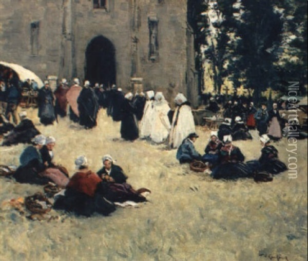 Devant La Chapelle - Pardon En Bretagne Oil Painting - Fernand Marie Eugene Legout-Gerard