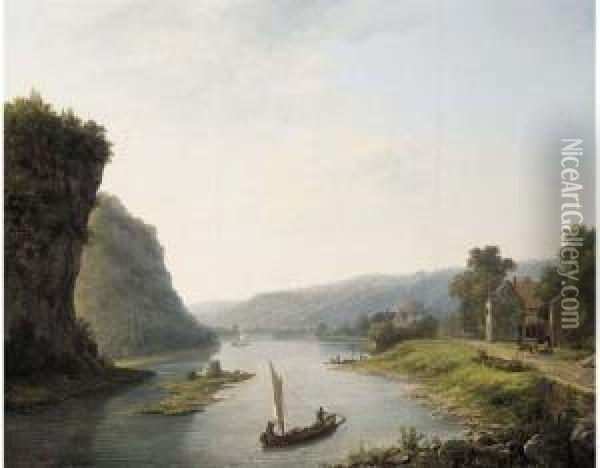 On The River By A Dutch Town Oil Painting - Eugene Vermeulen