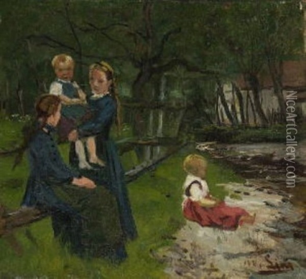 Mutterpflichten (study) Oil Painting - Adolf Lins
