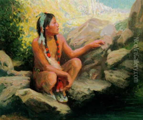 The Rockbound Pool Oil Painting - Eanger Irving Couse