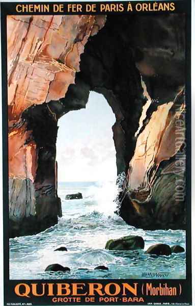 Railway Advertising Poster depicting the Cave of Port-Bara, Quiberon, Morbihan, Brittany, 1929 Oil Painting - L Symonnot