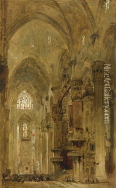 Sketch Of The Interior Of The Duomo, Milan Oil Painting - David Roberts