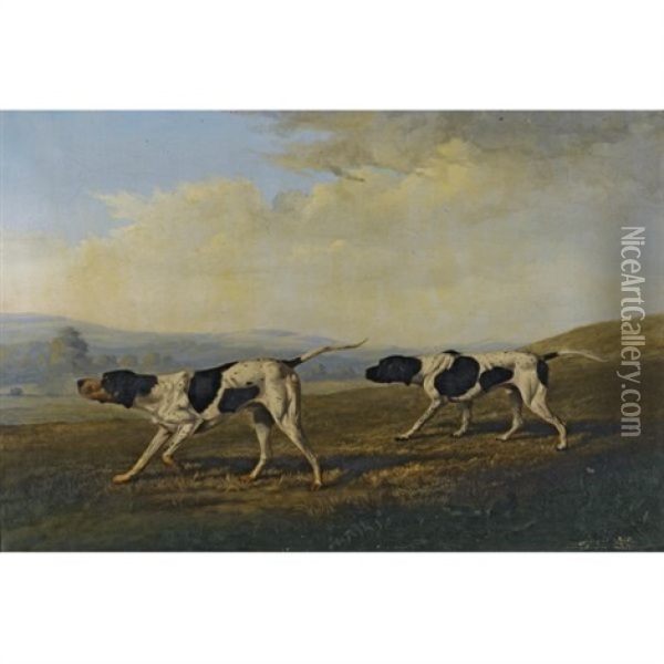 Two English Pointers Scenting Game Oil Painting - Philipp Reinagle