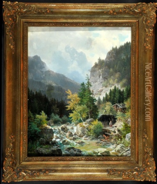 Kohlemeiler Am Wildbach Oil Painting - Ludwig Sckell