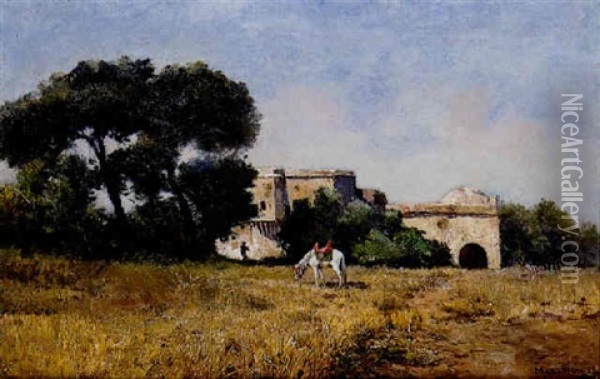 La Halte Du Cavalier Oil Painting - Tito Marzocchi de Belluci