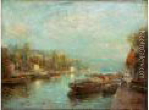 Peniches Sur La Seine Oil Painting - Albert Lebourg
