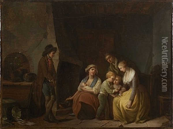 Scenes De Vie De Famille (pair) Oil Painting - Henri Nicolas Van Gorp