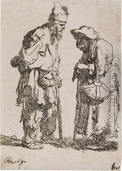 Beggar Man And A Beggar Woman Conversing Oil Painting - Rembrandt Van Rijn