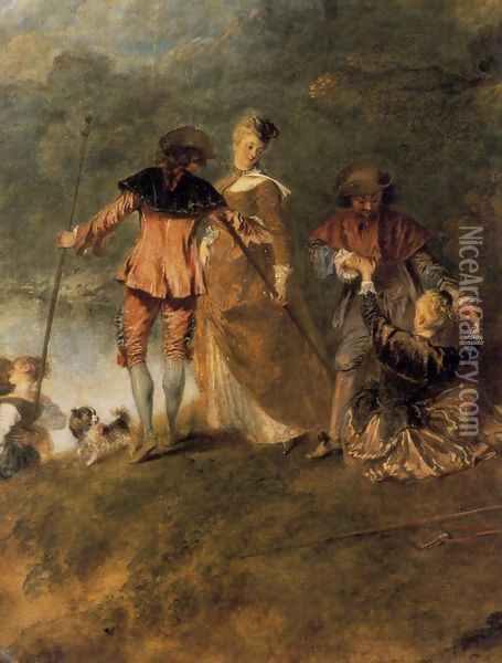 The Embarkation for Cythera (detail) 1717 Oil Painting - Jean-Antoine Watteau