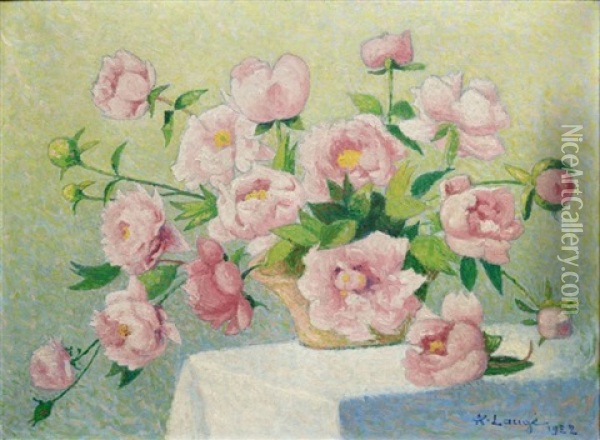 Pivoines Roses Oil Painting - Achille Lauge