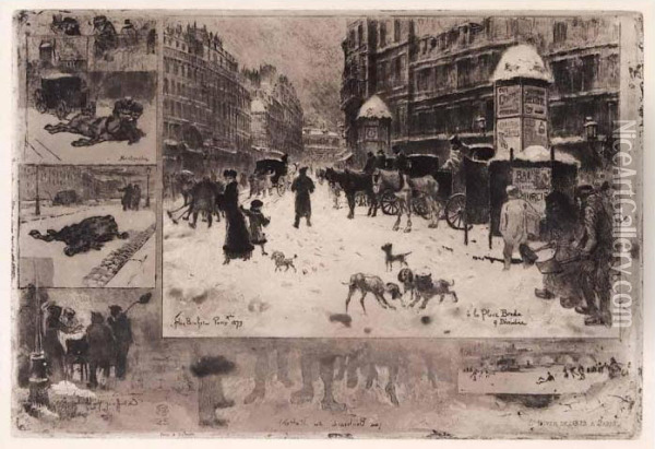 L'hiver A Paris Oil Painting - Felix-Hilaire Buhot