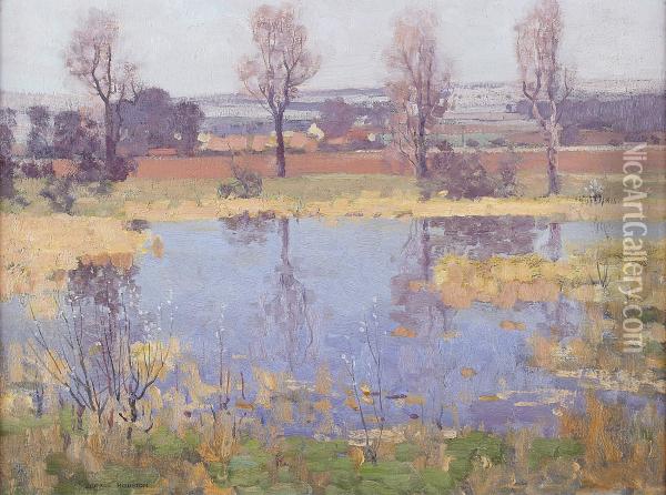 By The Lake, Autumn Oil Painting - George Houston