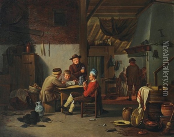 Figures In An Interior Oil Painting - Georg Adam Schmidt