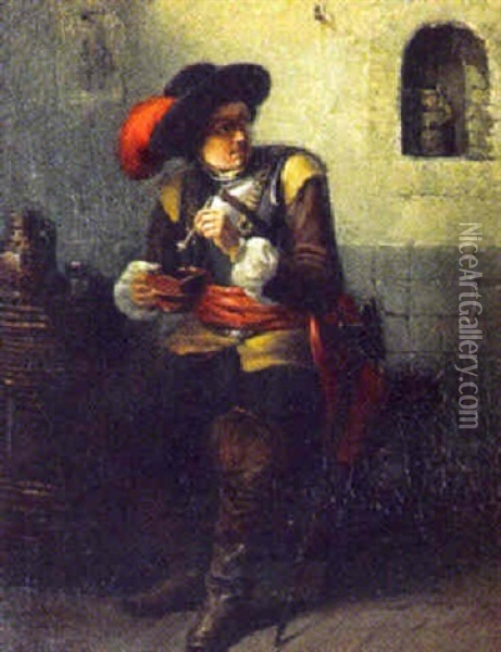 Interior Med Soldat Oil Painting - Johannes Hubertus van Hove