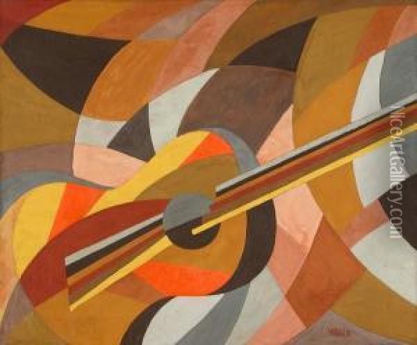 Guitarra. Oil Painting - Virgilio Vallmajo