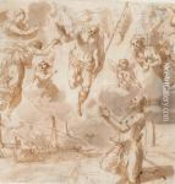 Le Christ En Gloire Benit Un Homme A Genoux Oil Painting - Acopo D'Antonio Negretti (see Palma Giovane)