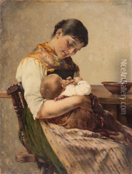 Maternal Affection Oil Painting - Georgios Jakobides