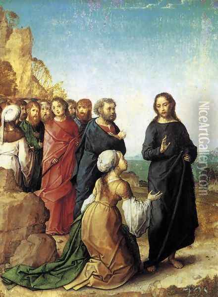 Christ And The Cananite Oil Painting - Juan De Flandes