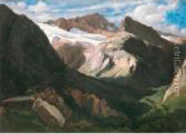 Paysage De Montagne Avec Glacier Oil Painting - Alexandre Calame