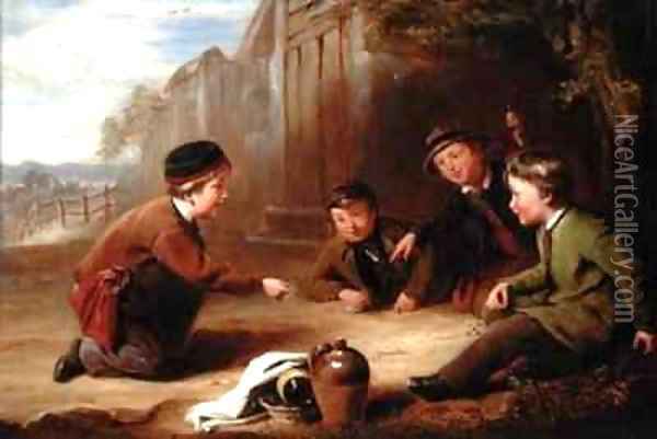 Playing Marbles Oil Painting - William Gill