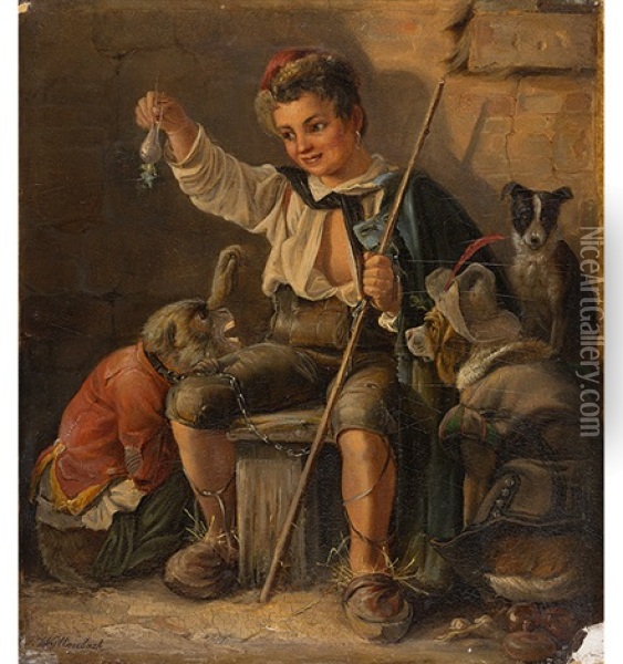 Junge Mit Kostumiertem Affen Und Hunden Oil Painting - Friedrich Anton Wyttenbach