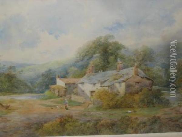 Cottages At Coombe Devon Oil Painting - John Rock Jones