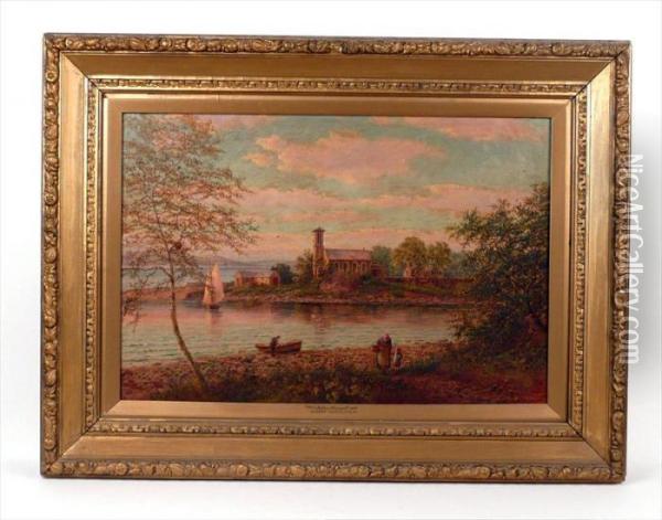 Country Scene With Lake And Figures Oil Painting - Walker Stuart Lloyd