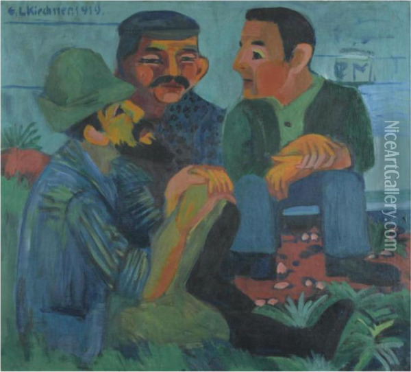 Drei Bauern (three Peasants) Oil Painting - Ernst Ludwig Kirchner