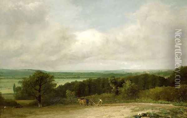 Wooded Landscape with a ploughman Oil Painting - John Constable