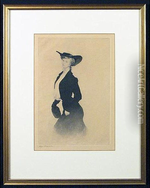''woman With Hat'', Etching & Aquatint, Signed. Framed Oil Painting - Edgar Chahine