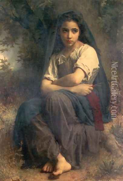 The Little Knitter Oil Painting - William-Adolphe Bouguereau