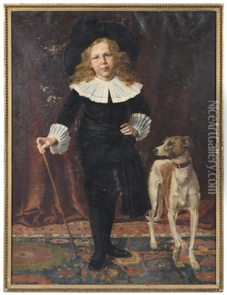 A Boy And His Dog Oil Painting - John Ward Dunsmore