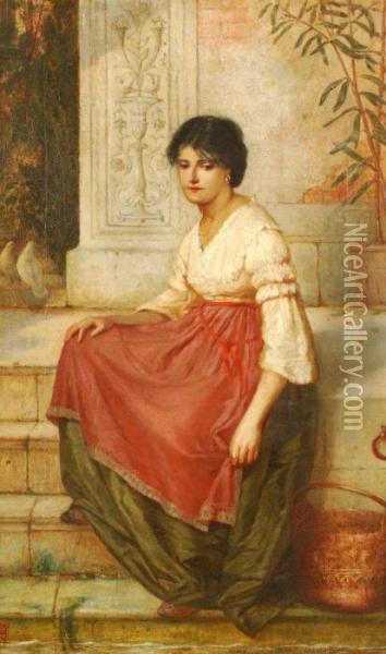 A Girl Seated At The Waters Edge Oil Painting - Emily Mary Osborn