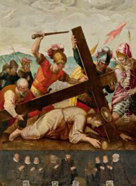 Verso Il 1600 Cristo Cade Sotto La Croce Oil Painting - Christoph Schwarz