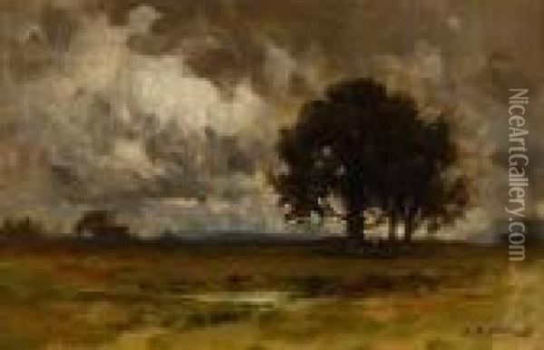 Oak Tree In A Landscape Oil Painting - Raymond Dabb Yelland