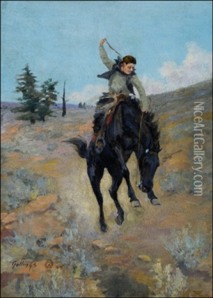 Bucking Horse Oil Painting - Elling William Gollings